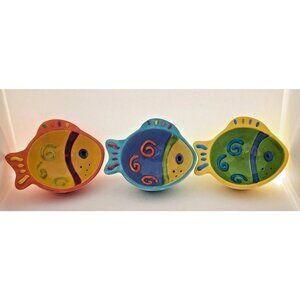 CONDIMENT/SERVING BOWLS-Colorful-Whimsical-Fish-Blue Yellow Green Orange-Set 3